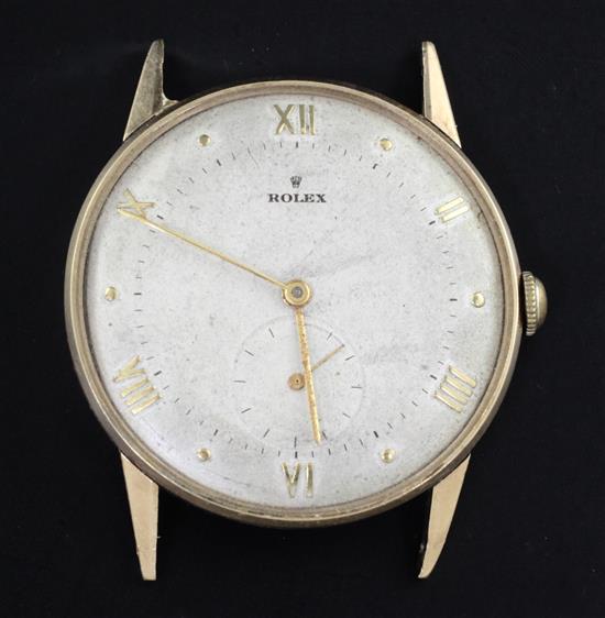 A gentlemans 1940s 9ct gold Rolex manual wind wrist watch,